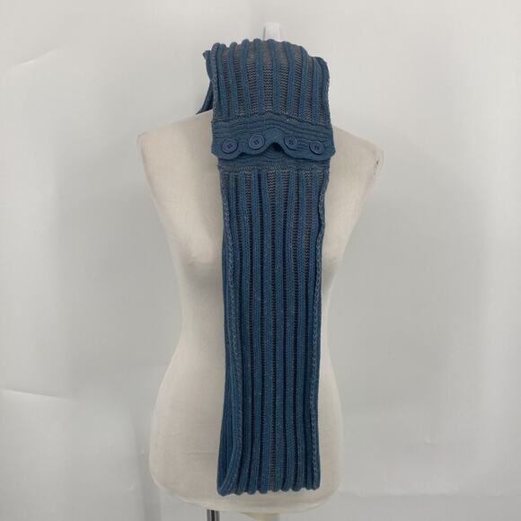Unbranded Blue & Gray Knit Scarf with 4 Blue Buttons - Picture 4 of 6